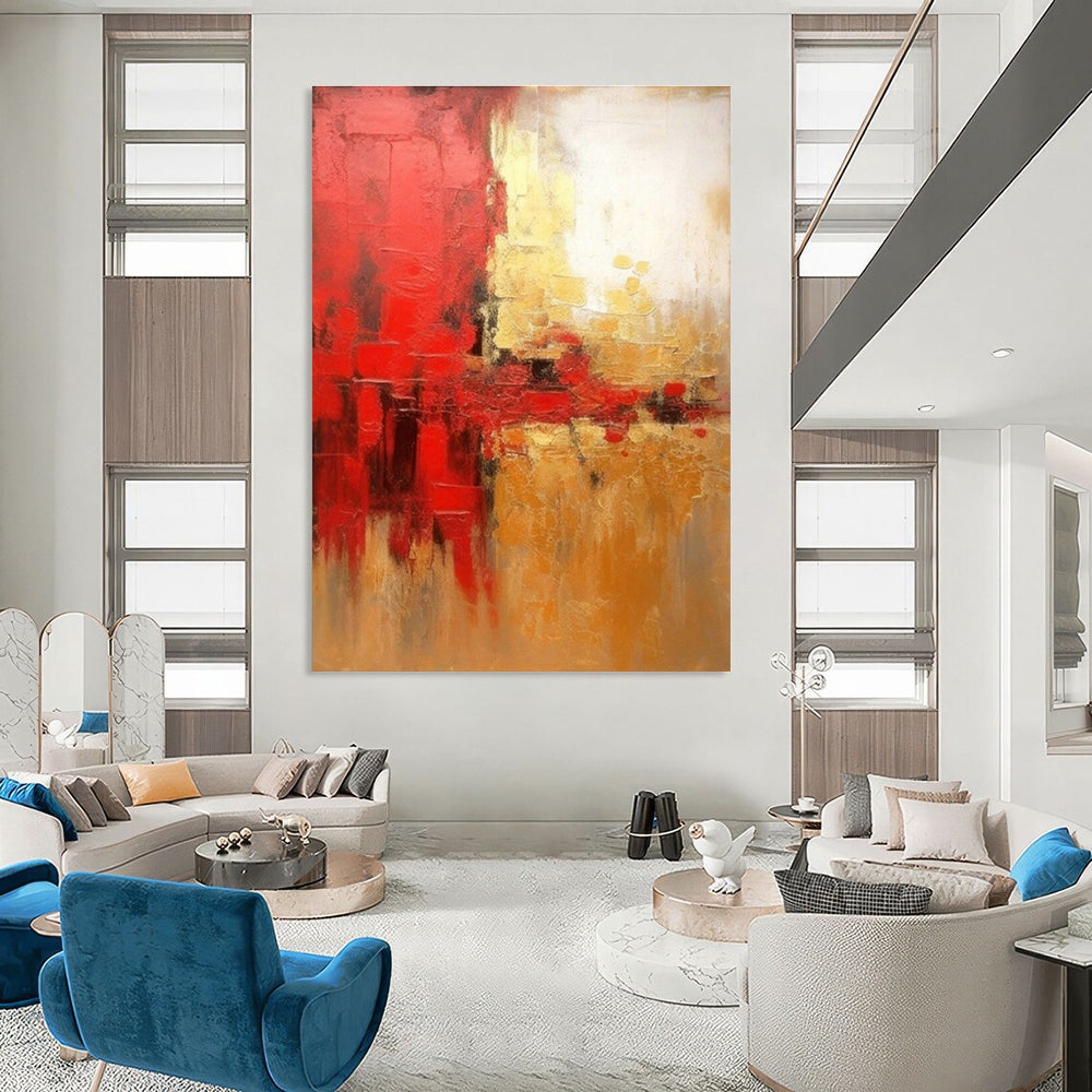 Red - Gold Abstract Art for Bold Contemporary Home & Exclusive Art Gala DLZ1918