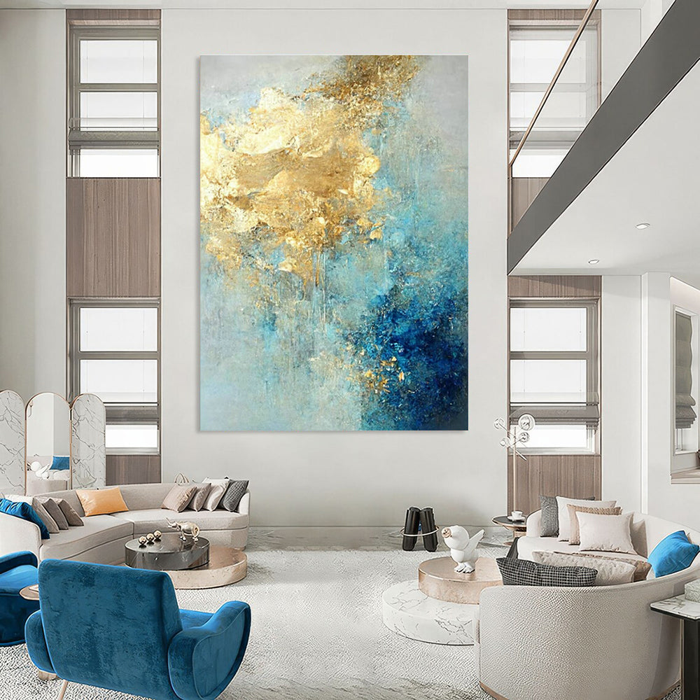 Gold - Blue Abstract Art for Luxury Beachfront Resort & Upscale Art Lounge DLZ1922