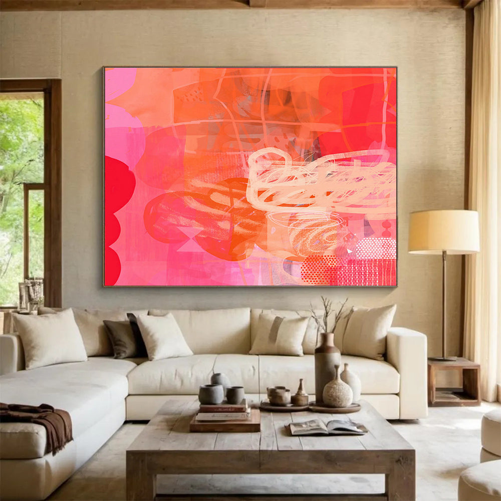Pink - Orange Vibrant Abstract Art for Energetic Fitness Studios DLZ2451