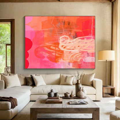 Pink - Orange Vibrant Abstract Art for Energetic Fitness Studios DLZ2451