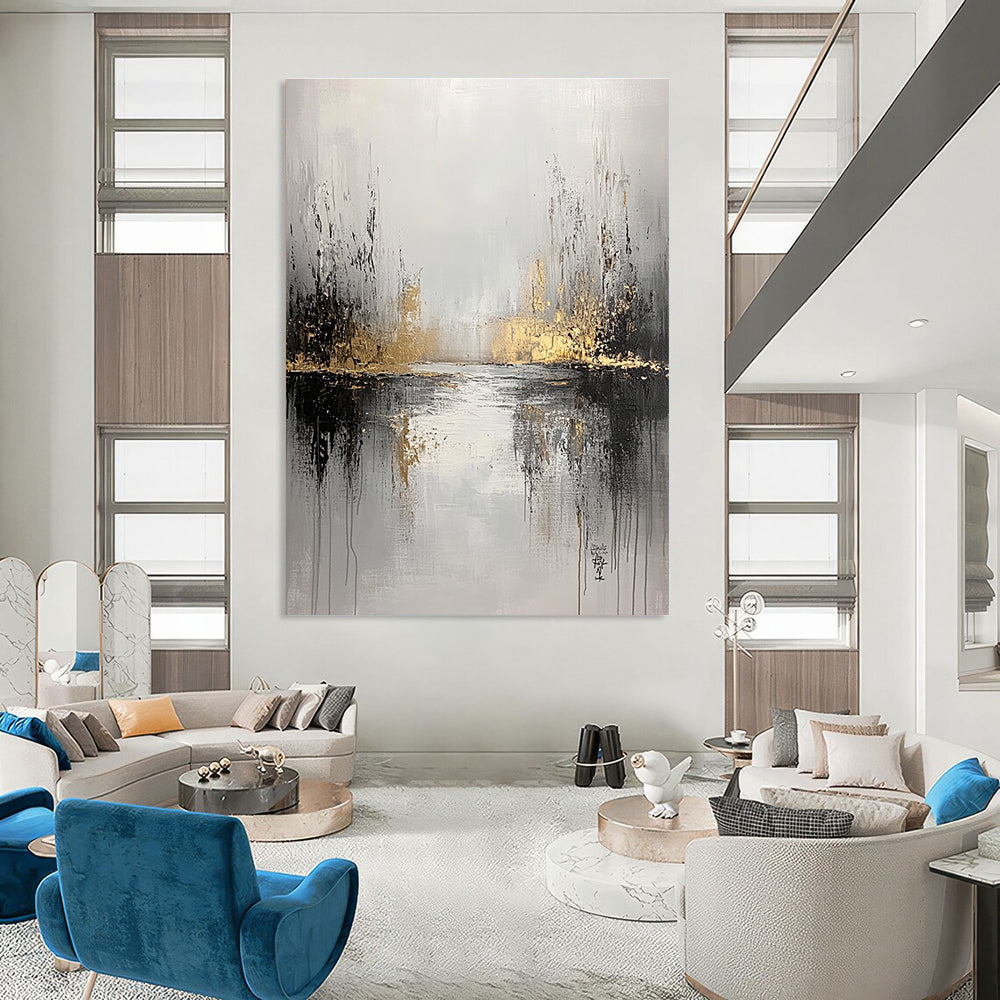 Grey and Gold River Abstract for Serene Home Library & Luxury Spa Retreat STSC396