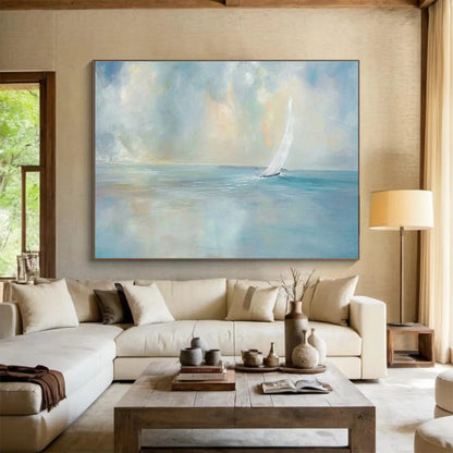 Seaside Sailboat Oil Painting for Nautical - Themed Study DLZ2820