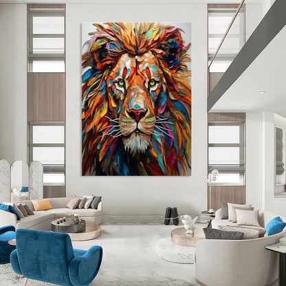 Colorful Lion Head Art for Safari - Themed Living Room & Wildlife Conservation Office DLZ1550