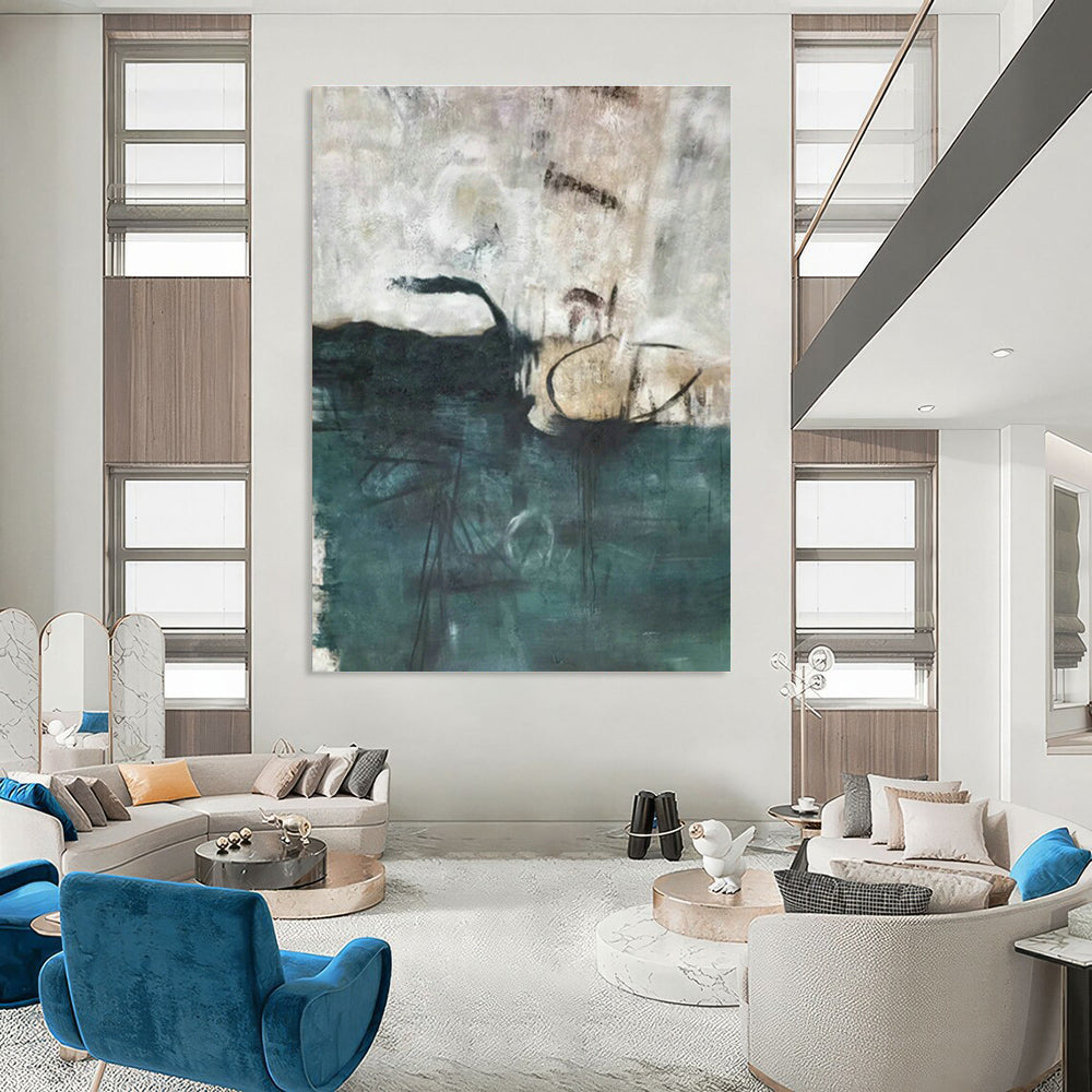 Dark Green - Grey - White Abstract Art for Living Room & Bedroom DLZ0503