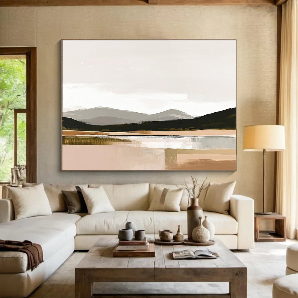 Minimalist Mountain Lake Art for Modern Home Office & Scandinavian - Style Living Room SC081