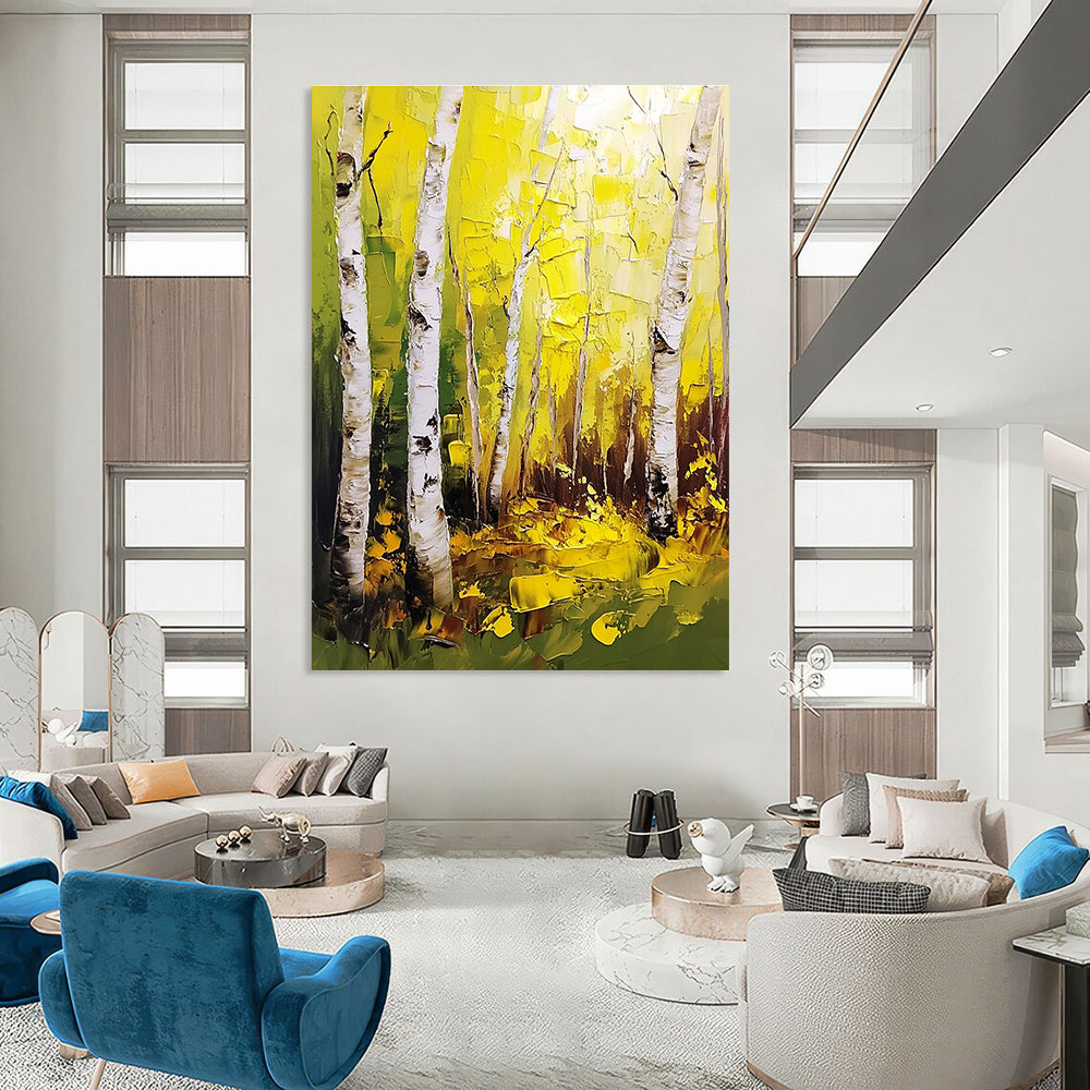 Golden Birch Forest Art for Autumn - Themed Restaurant & Nature - Lover’s Bedroom STSC1387