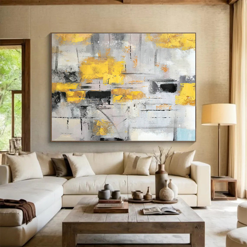 Yellow - Gray Abstract Art for Industrial - Chic Café Wall Decor DLZ2669