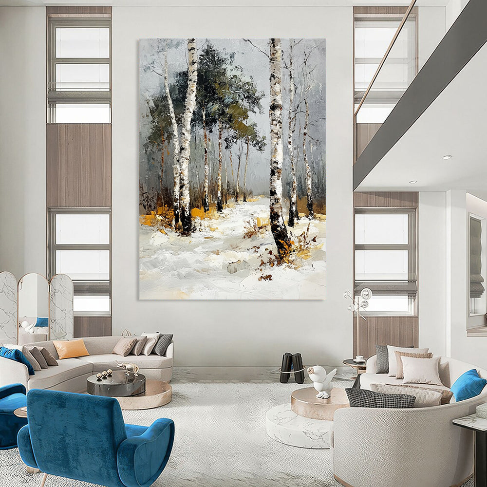 Snowy Birch Forest Path 2 Art for Ski Resort Lobby & Minimalist Home Library STSC1382