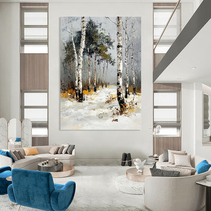 Snowy Birch Forest Path 2 Art for Ski Resort Lobby & Minimalist Home Library STSC1382