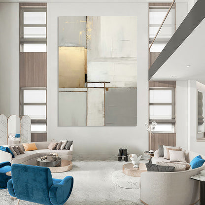 Gray - White - Gold Blocks Abstract Art for Office & Luxury Home DLZ0586