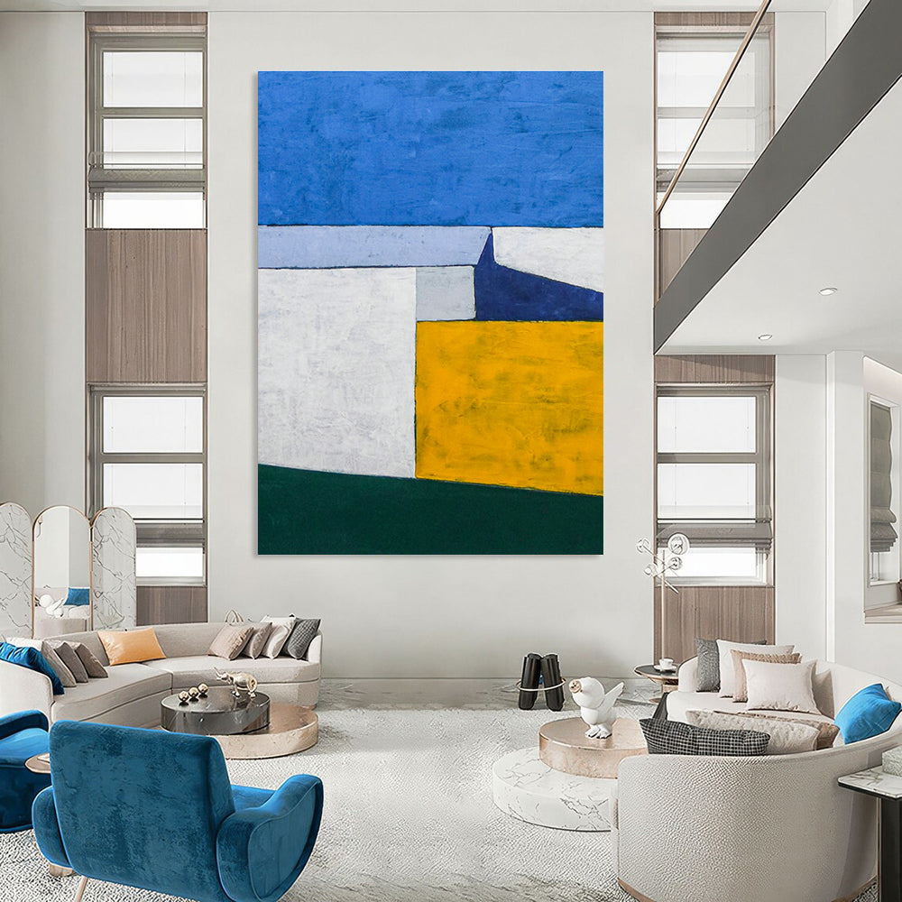 Blue - Yellow Geometric Abstract Art for Modern Office & Home Study DLZ1102