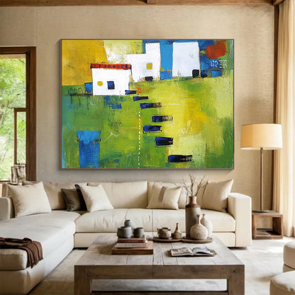 Abstract Village Scene Art for Rustic Home Living Room & Country - Style Café SC193