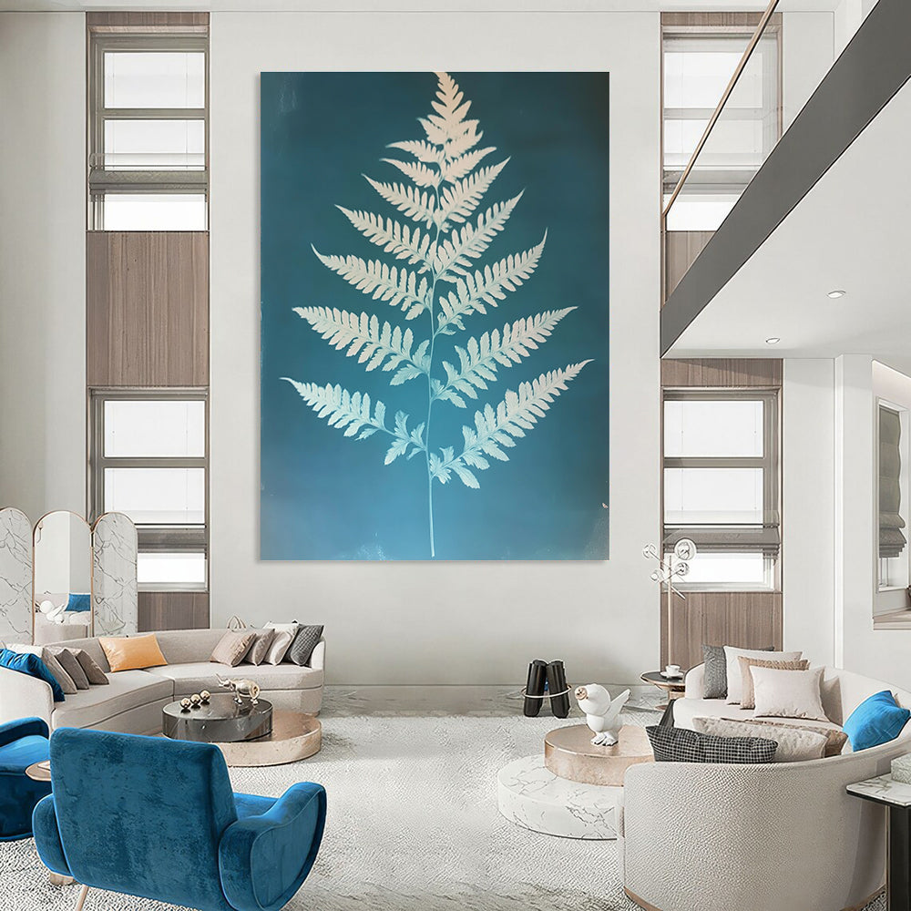 White Fern on Blue for Botanical - Themed Bathroom & Nature - Inspired Lounge STSC1288