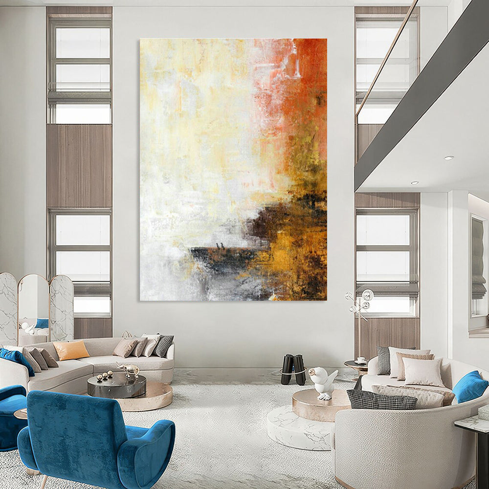 Yellow - Orange Abstract Art for Modern Café Communal Tables DLZ0066