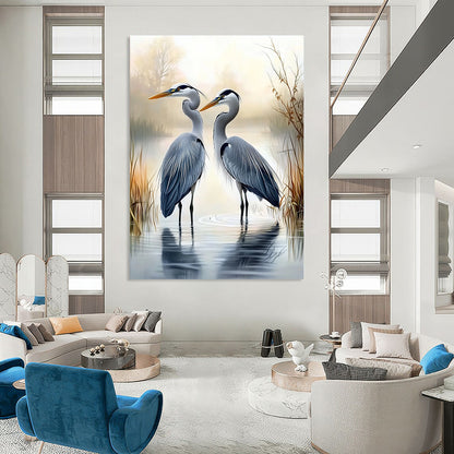 Herons in Mist  Elegant Bird Art for Lakeside Villa Living Room & Nature - Inspired Home Office STSC1450