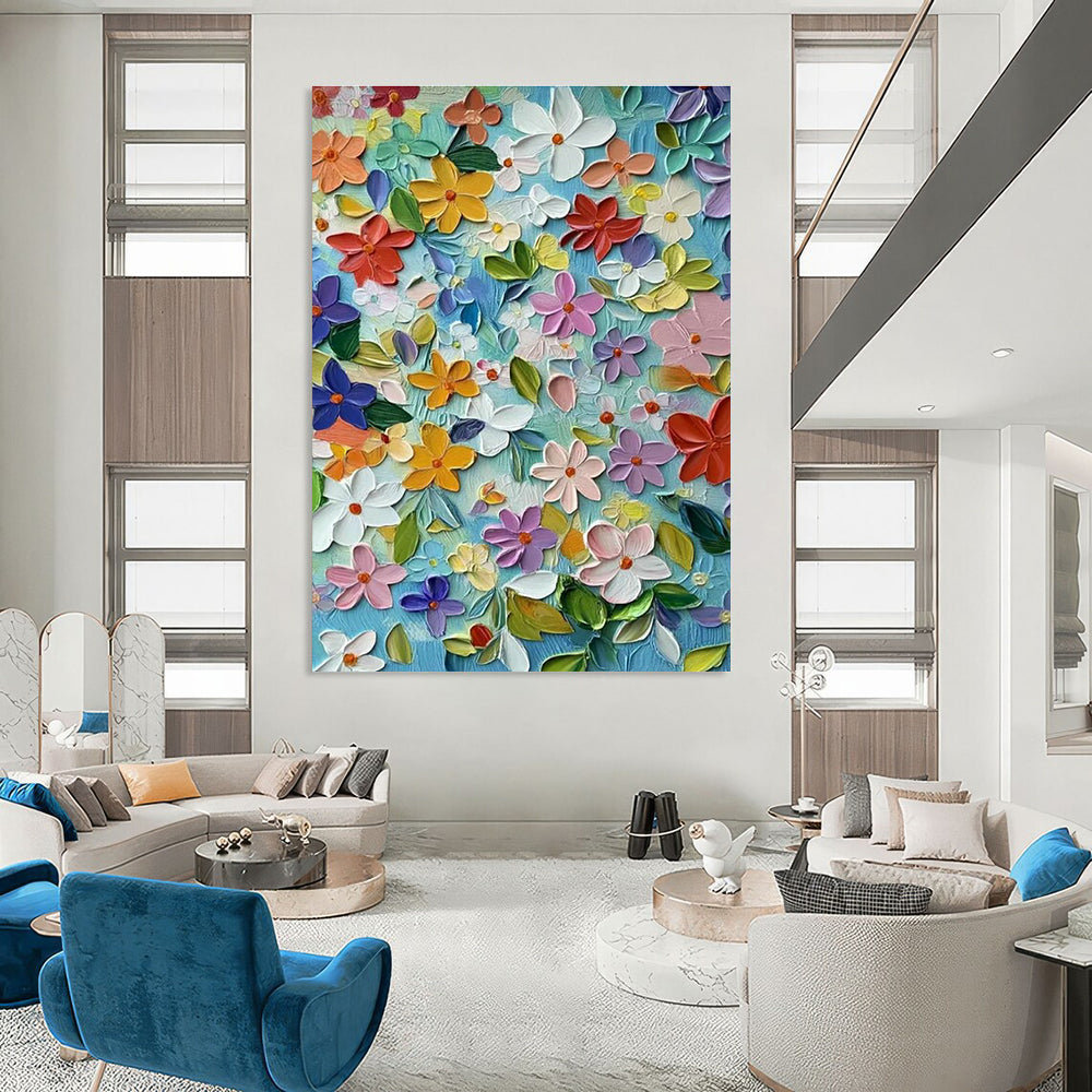 3D Floral Blue Canvas Art for Bohemian Bedroom & Garden - Themed Café DLZ2251