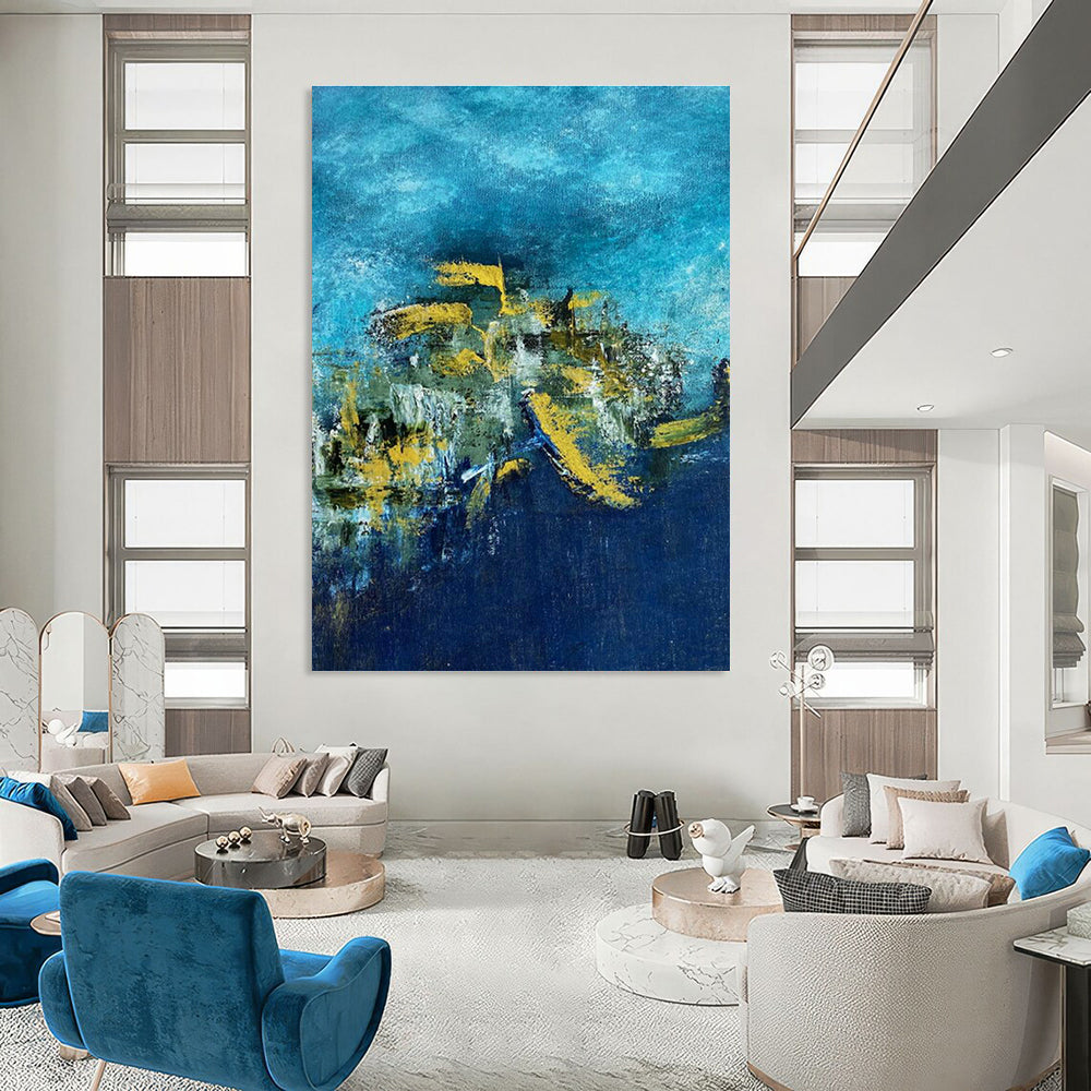 Blue - Yellow Abstract Art for Nautical - Themed Restaurant Walls DLZ0062