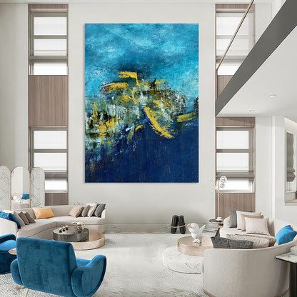 Blue - Yellow Abstract Art for Nautical - Themed Restaurant Walls DLZ0062