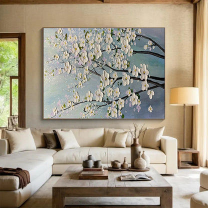White Flower Branch Art for Minimalist Home Bedroom Accent Walls DLZ3271