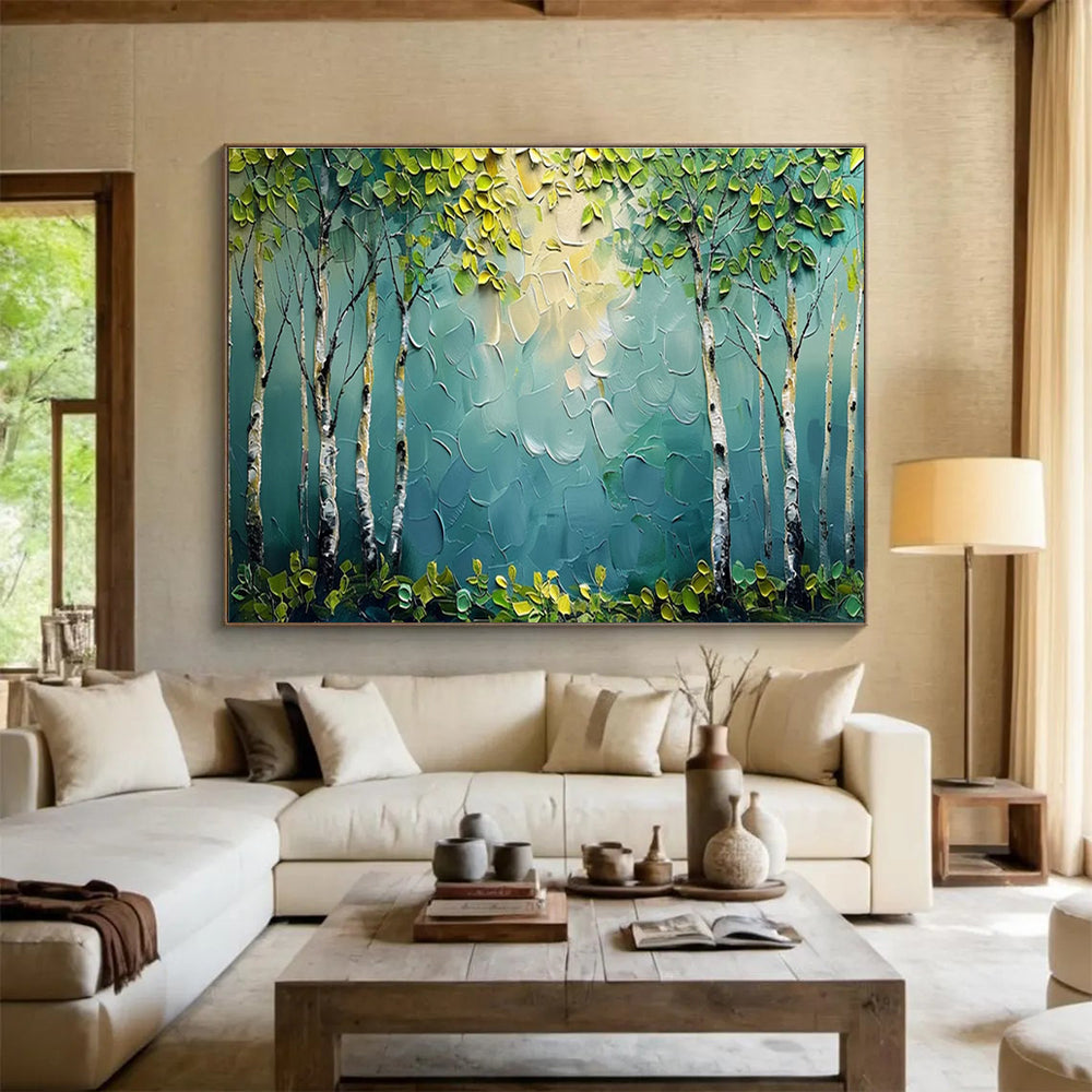 Textured Forest Birch Tree Art for Nature - Loving Home Bedroom Headboards DLZ3212