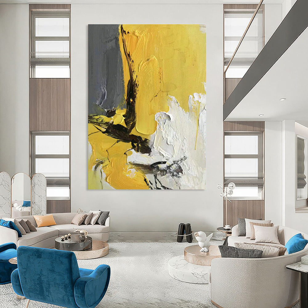 Yellow - Grey - Black - White Abstract Art for Living Room & Bedroom DLZ0471