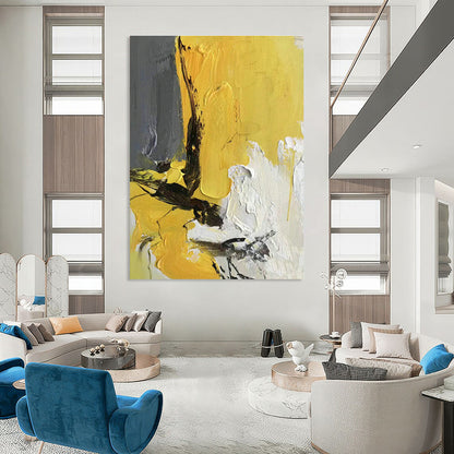 Yellow - Grey - Black - White Abstract Art for Living Room & Bedroom DLZ0471