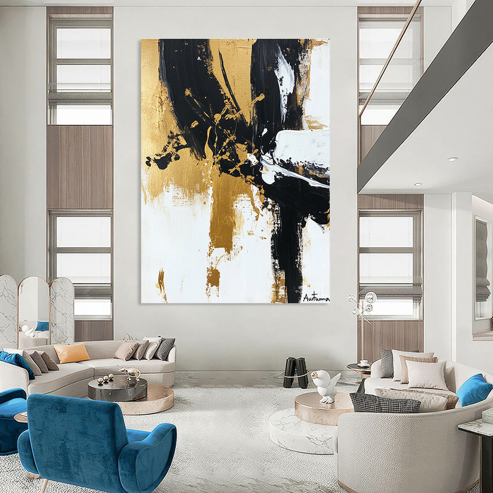 Black, Gold, and White Abstract Art for Luxury Home Dining Room & High - End Art Gallery STSC1066