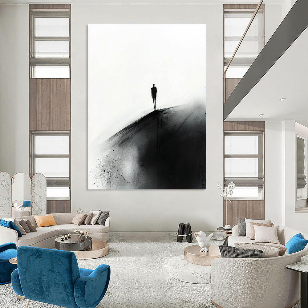 Silhouette on a Hill in Black and White Art for Serene Meditation Room & Abstract Art Exhibition STSC1349
