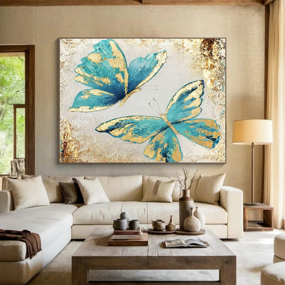 Blue Butterflies with Gold Accents Art for Chic Bridal Dressing Rooms DLZ3118