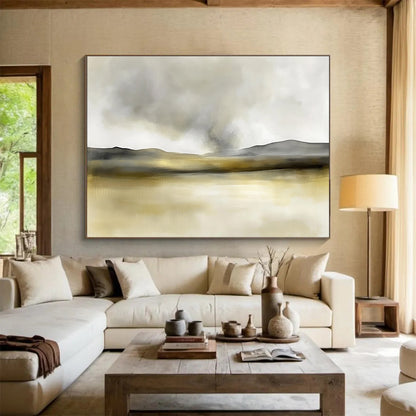 Gold Tonal Lake Art for Luxury Villa & Elegant Bedroom SC075