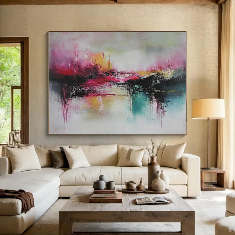 Pink Abstract Landscape Art for Romantic Rooftop Terrace & Whimsical Art Studio SC089