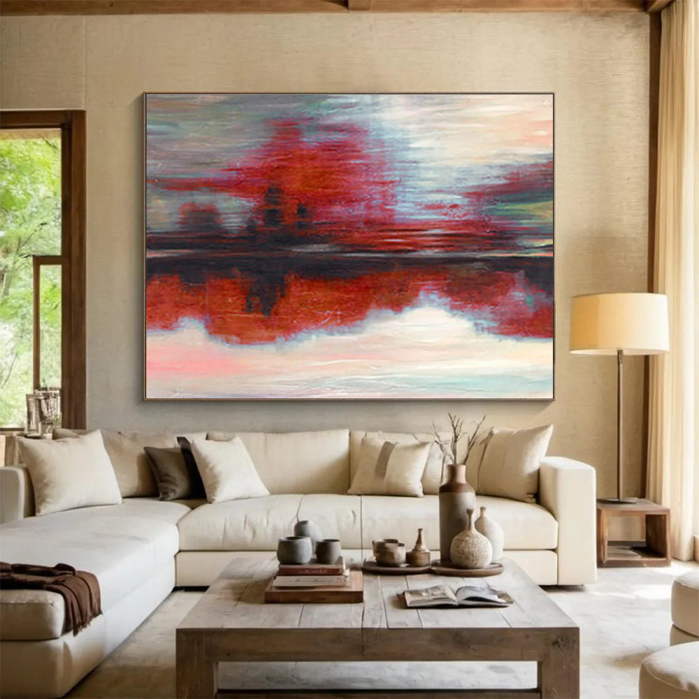 Red - Grey Reflection Abstract Art for Calm Study DLZ2768