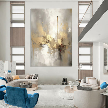 Gold - Gray Abstract Art for Luxury Hotel Lobby & Modern Home Office DLZ0860