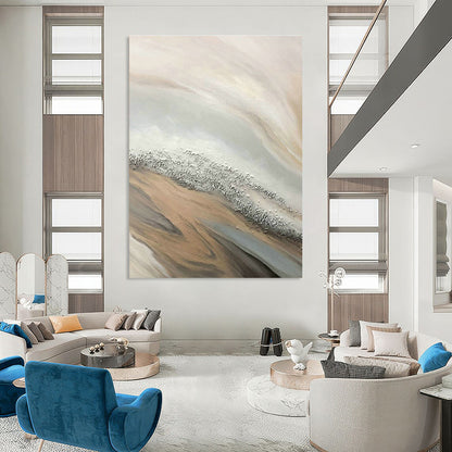 Beige - Silver - Gold Wave Abstract Art for Coastal Home & Beachfront Restaurant DLZ1235