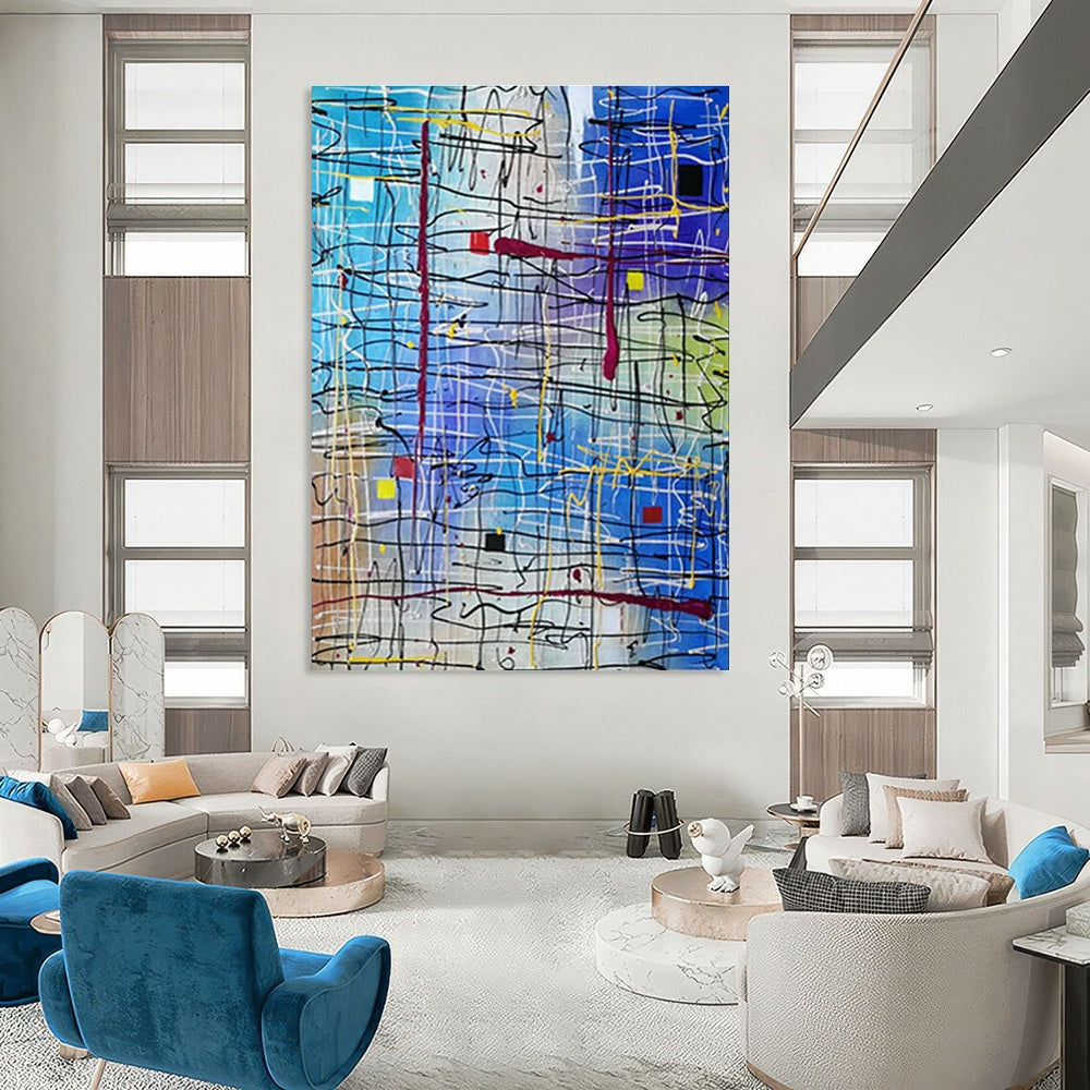 Colorful Lines on Blue Art for Design Studio & Fashion Showroom DLZ2283