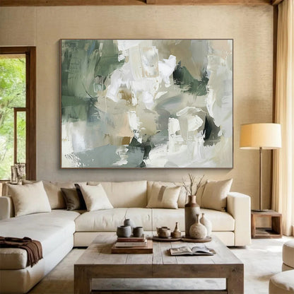 Green - Gray - White Abstract Art for Nature - Inspired Studies DLZ2429