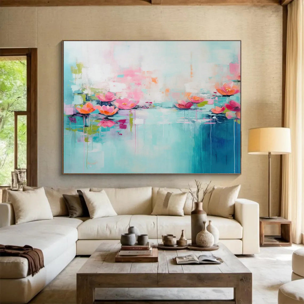 Pink - Blue Water Lily Abstract Art for Spa - Like Bathroom DLZ2877