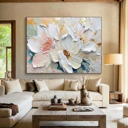 Gold - Accented Pink Flower Relief Art for Luxe Dining Room Elegance DLZ3096