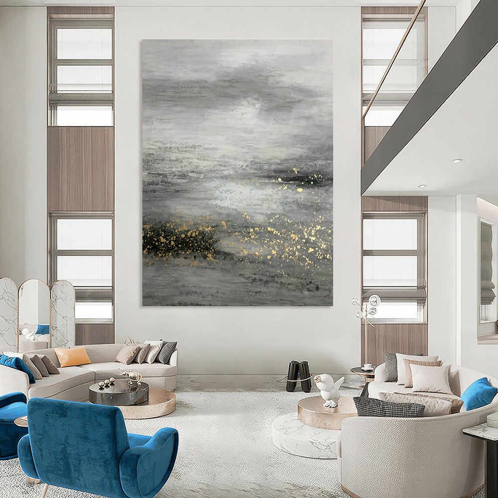 Grey - Gold Ocean Abstract Art for Living Room & Bedroom DLZ0534