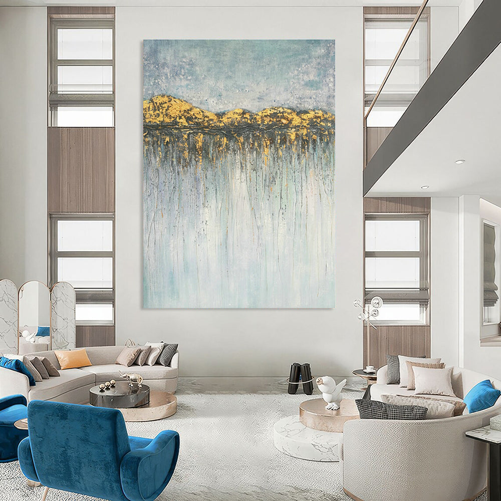 Gold - Mountain Drip Abstract Art for Luxury Living Room & Upscale Hotel Lobby DLZ0773