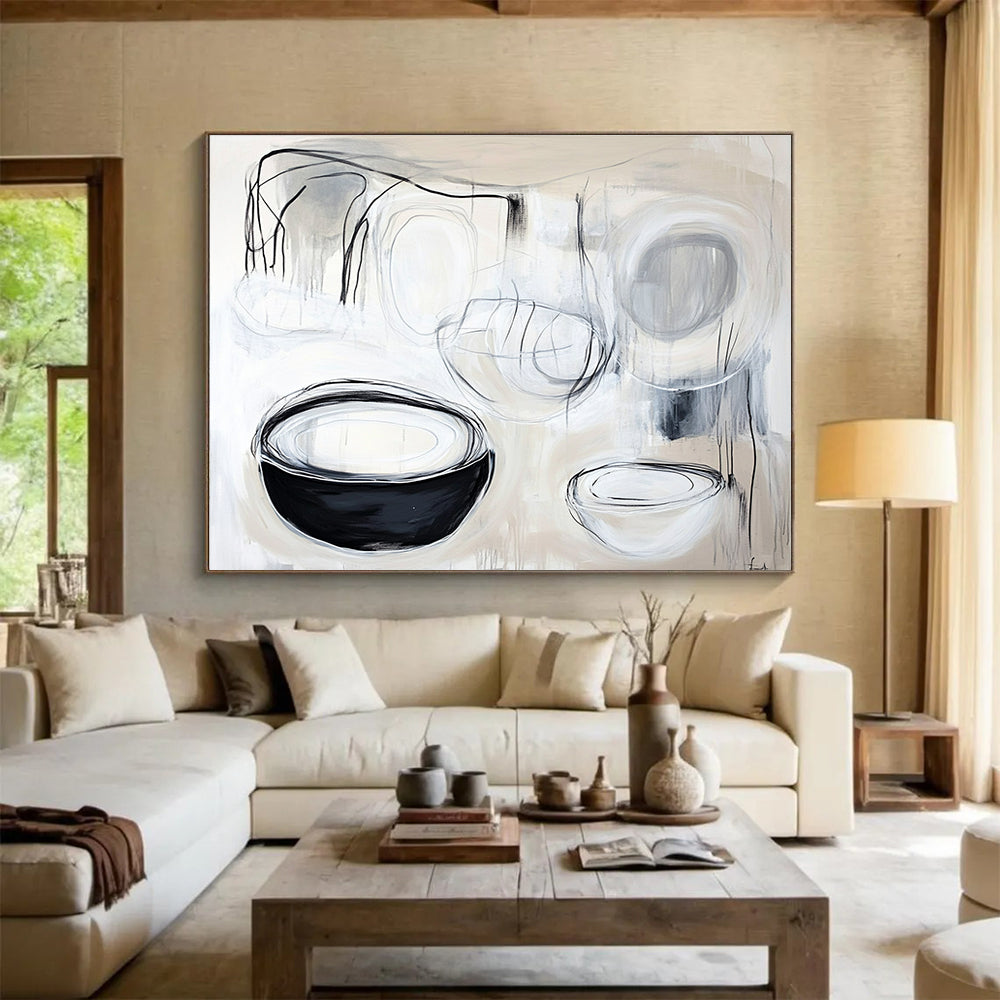 Black and White Abstract Bowls Art for Modern Kitchen & Art Studio SC389