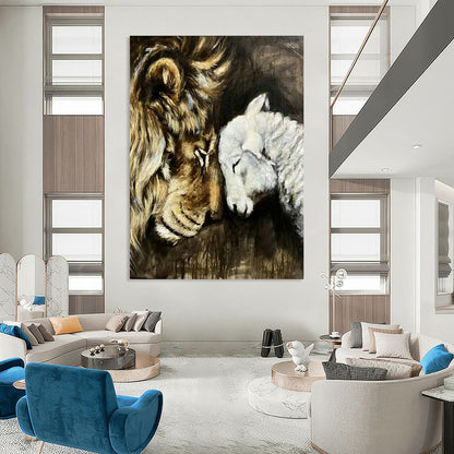 Lion and Lamb Harmony Art for Religious Institution Hall & Peace - Themed Home DLZ2152