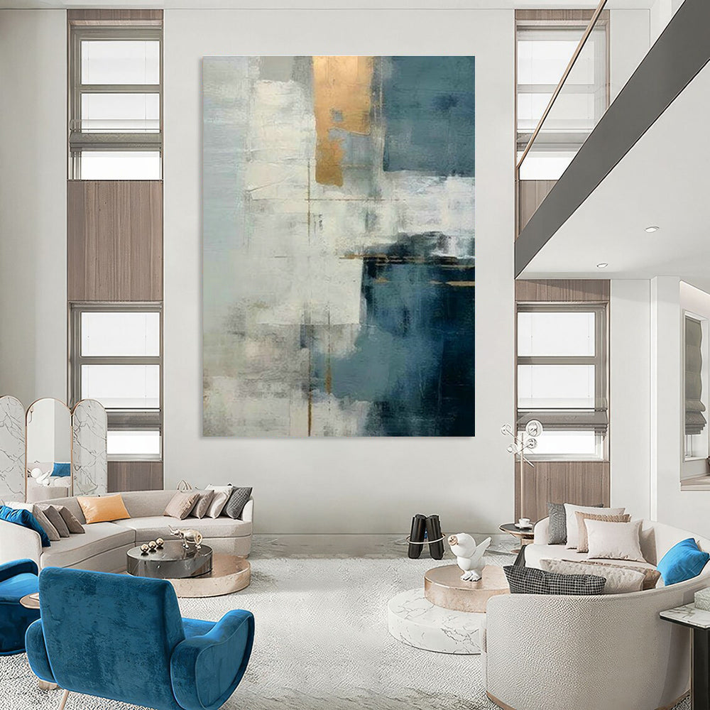 Blue - Gold Abstract Art for Dining Room & Office DLZ0381