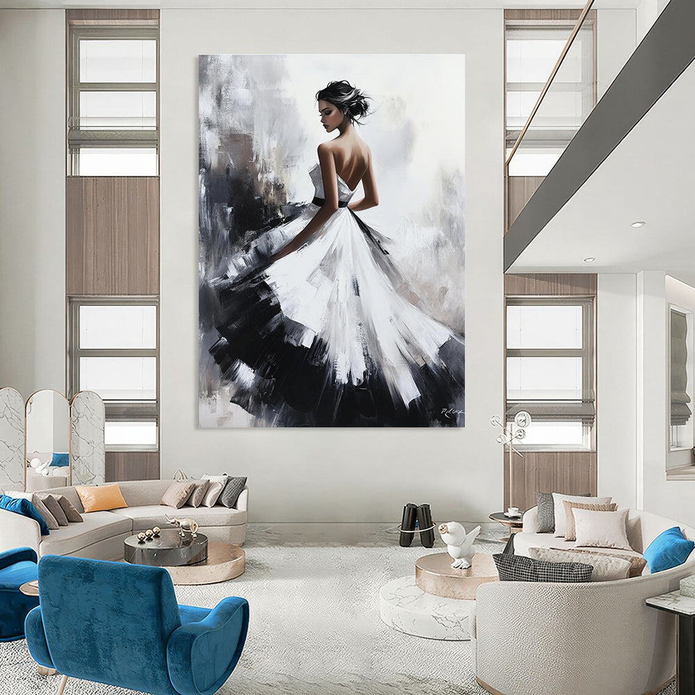Elegant Woman in White Gown Art for Luxury Bridal Boutique & Romantic Bedroom STSC1363