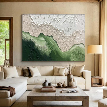 Green - White Abstract Relief Art for Minimalist Home Office Calm Corners DLZ3258