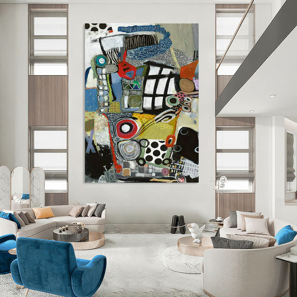 Colorful Collage Abstract Art for Creative Coworking Space & Eclectic Living Room DLZ1999