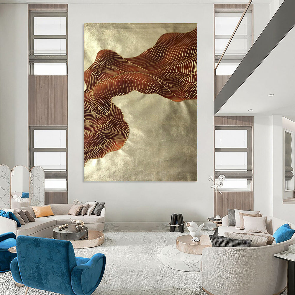 Gold - Brown Line Fabric Art for Living Room & Bedroom DLZ0537