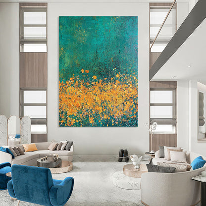 Yellow Flowers on Teal Art for Garden - Themed Café & Nature Lover’s Bedroom STSC1110