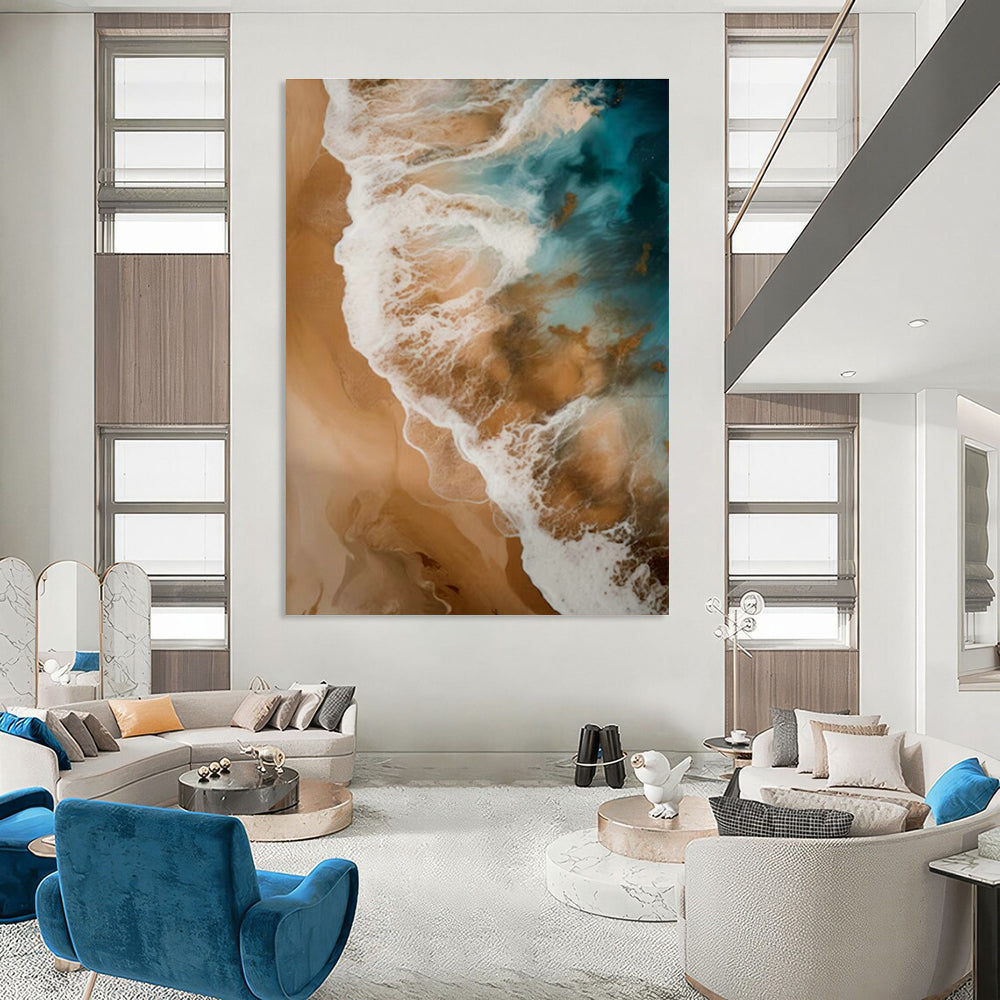 Blue - White Ocean Waves Abstract Art for Nautical - Themed Home & Seaside Restaurant DLZ1646