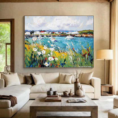 Coastal Harbor Scene Art for Nautical - Themed Restaurant & Seaside Home Dining Room SC527